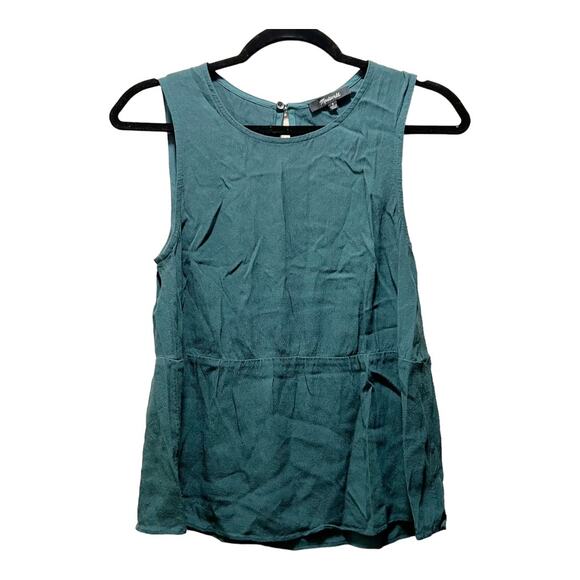 Madewell Pine Forest Green Ruffle  Peplum Dark Teal Tank Top Size XS - Picture 3 of 8